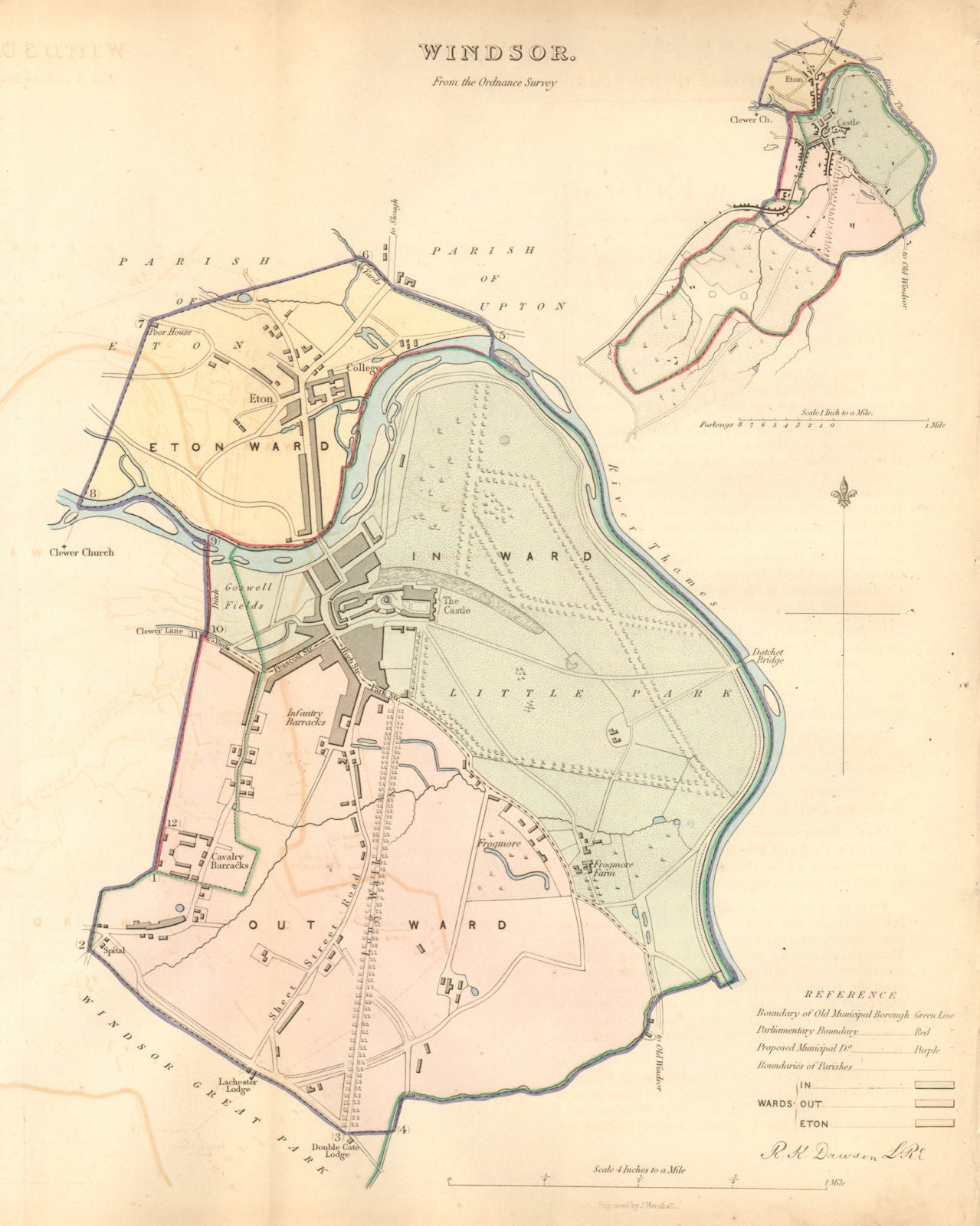 WINDSOR borough/town plan. BOUNDARY COMMISSION. Eton Berkshire. DAWSON 1837 map